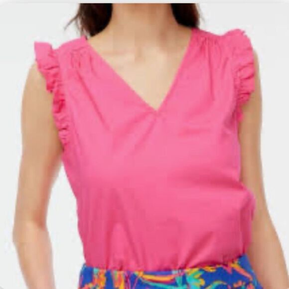 J. Crew Pink Ruffle V Neck Tank Blouse Top Career Sz Medium - Picture 1 of 4